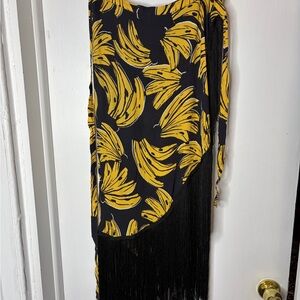 FARM Rio Black and Yellow Banana Midi Skirt